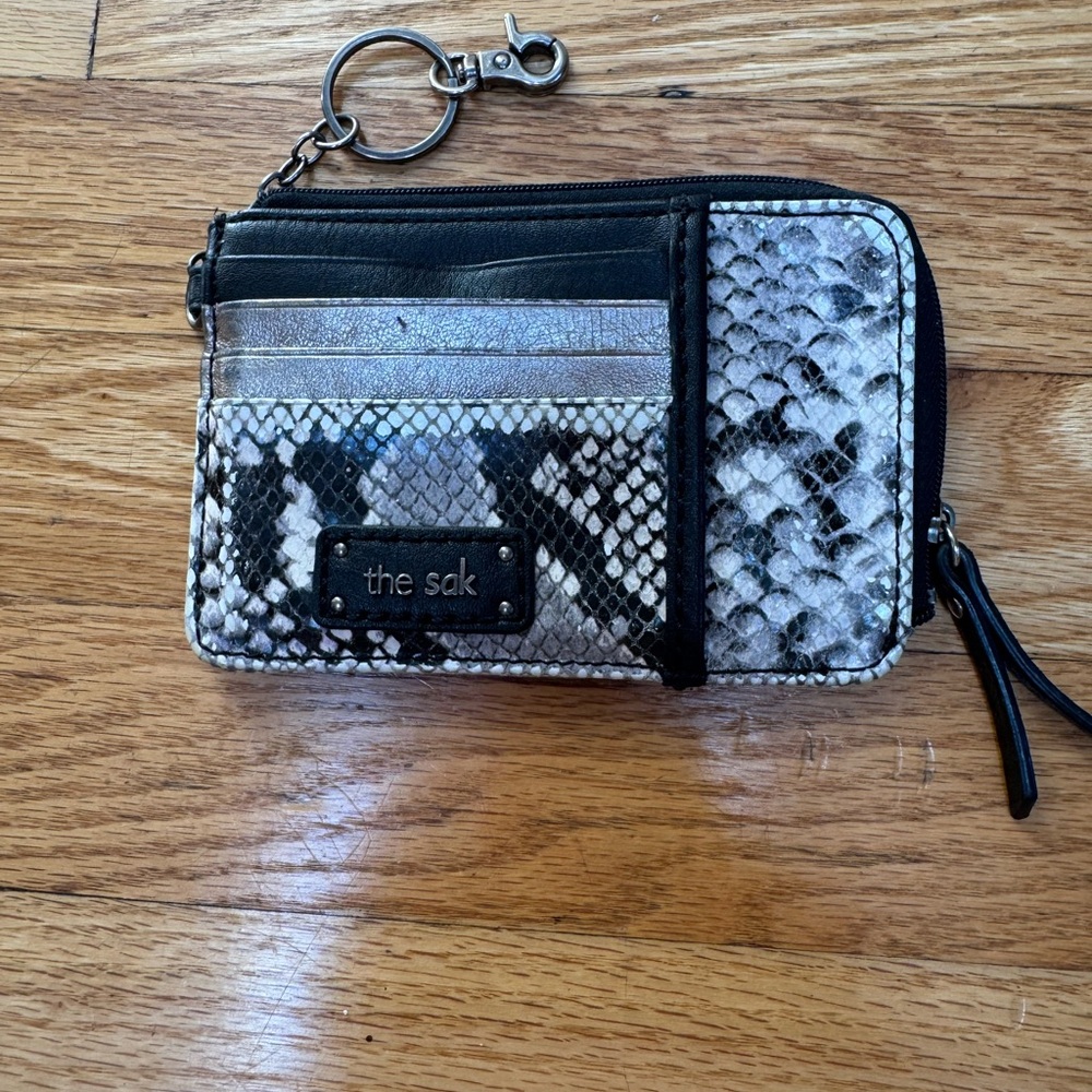 The Sak Black and Silver Snakeskin Card Holder